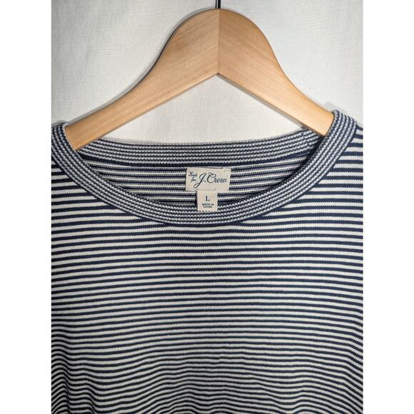J Crew Womens Knit Pullover Striped Crewneck Sweater Sz L Cream Navy Split hem - Picture 3 of 6